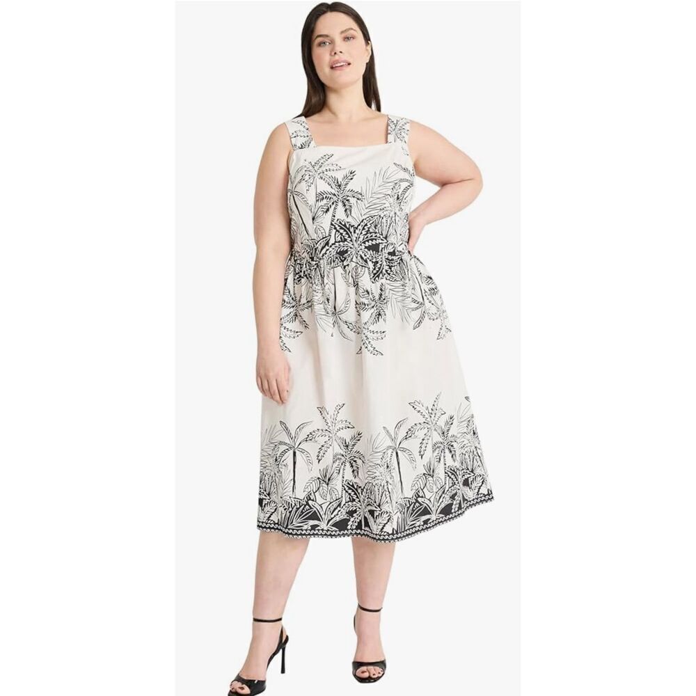 Maggy London Women's Elegant Square Neck A-line Midi Pockets Size 14W